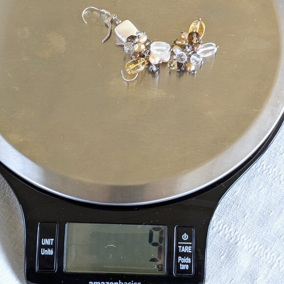 Long Sterling Cha-Cha Dangle Earrings with Golden Gemstones and Pearls - Picture 10 of 10